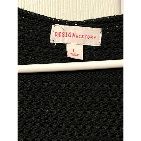 Design History Open Crochet Hooded Cardigan sz L Pockets Black Grannycore - Picture 4 of 10